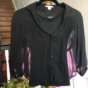 Sheer Blouse with Cotton 3/4 Length Undershirt